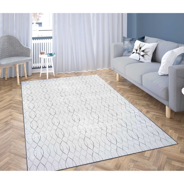 Deerlux Modern Living Room Area Rug with Nonslip Backing, Geometric Gray Wavies Pattern, 8 x 10 ft QI003649.L